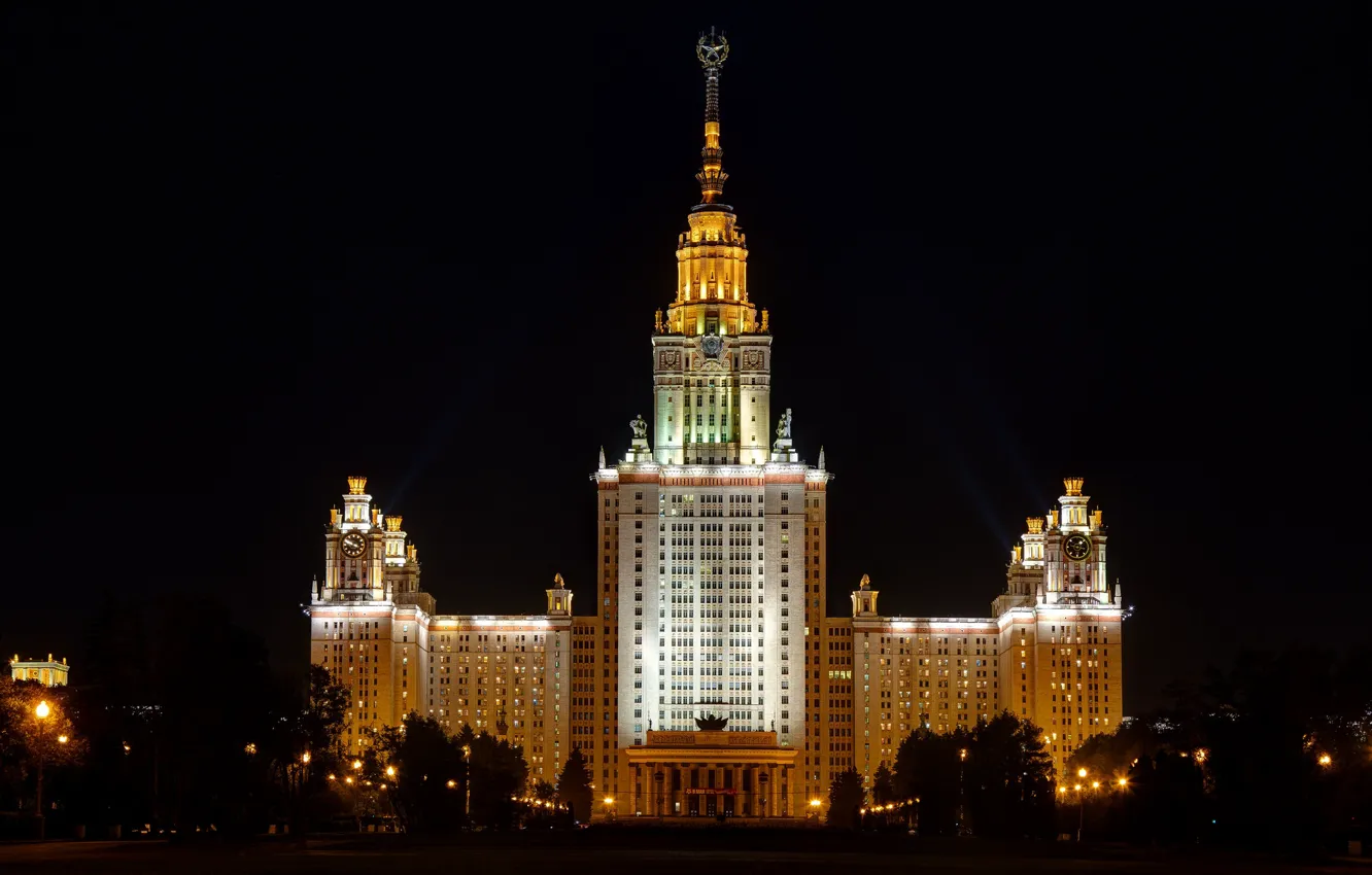Фото обои ночь, Москва, Universitätshochhaus in Moskau