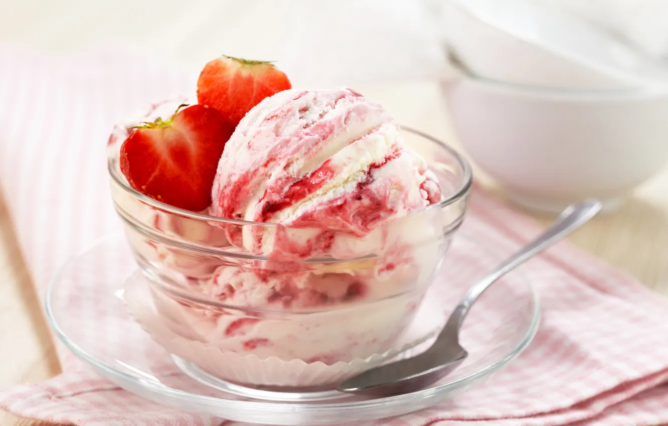 Фото обои ягоды, клубника, мороженое, десерт, Strawberry, dessert, ice cream