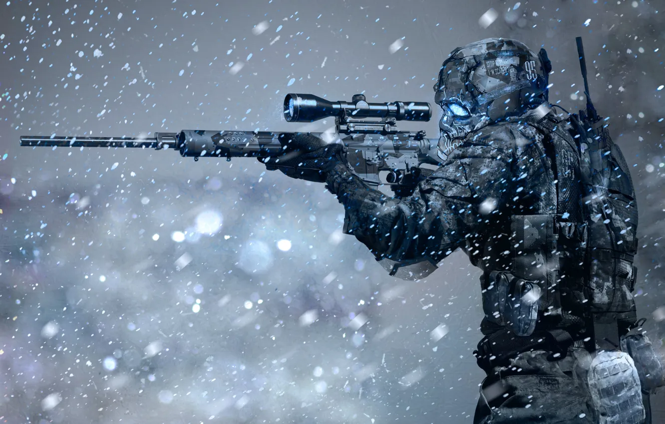Фото обои снег, оружие, буря, снайпер, винтовка, арктика