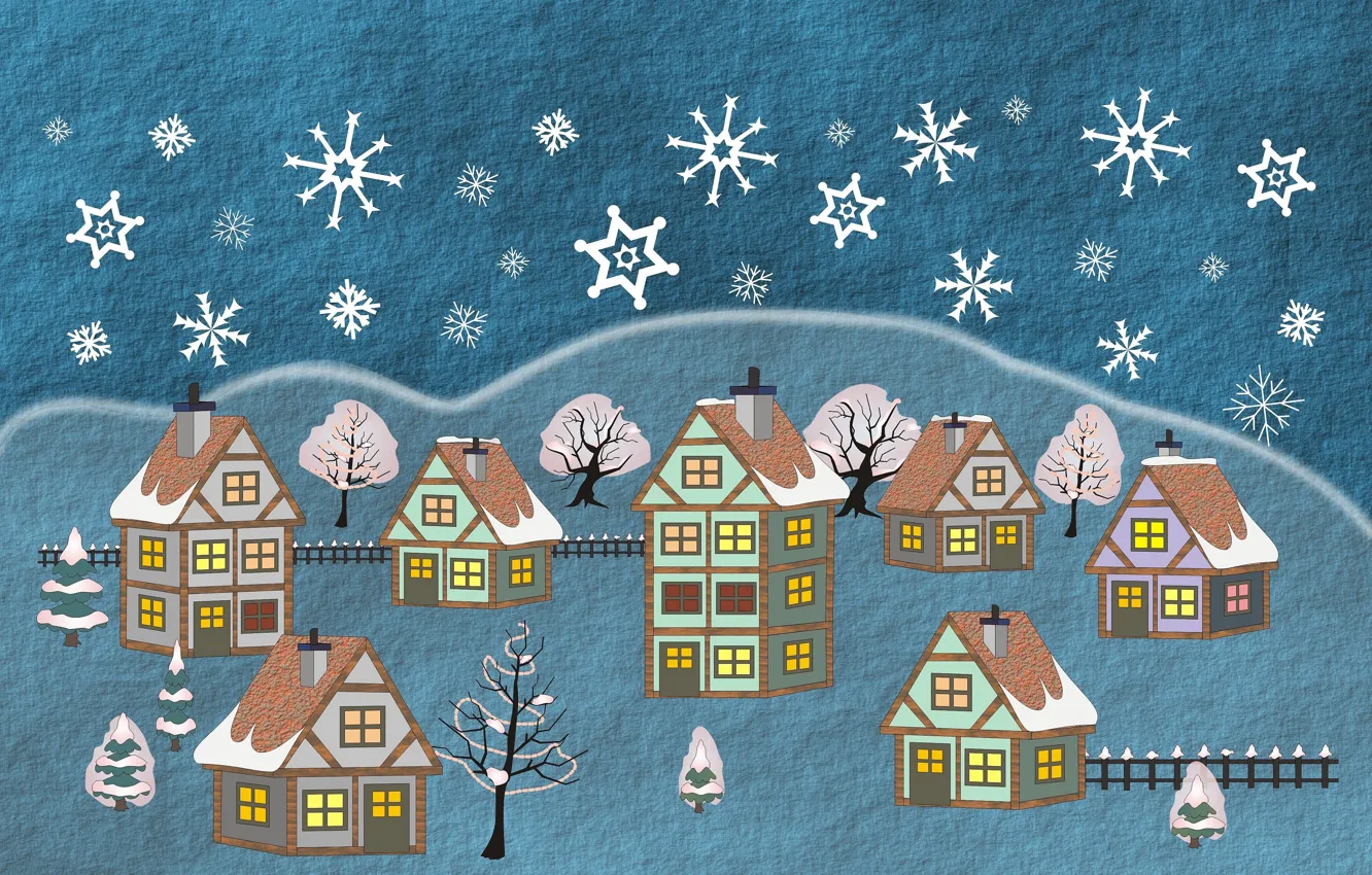 Фото обои деревья, праздник, дома, Новый Год, Happy New Year, снегопад, с новым годом, Merry Christmas