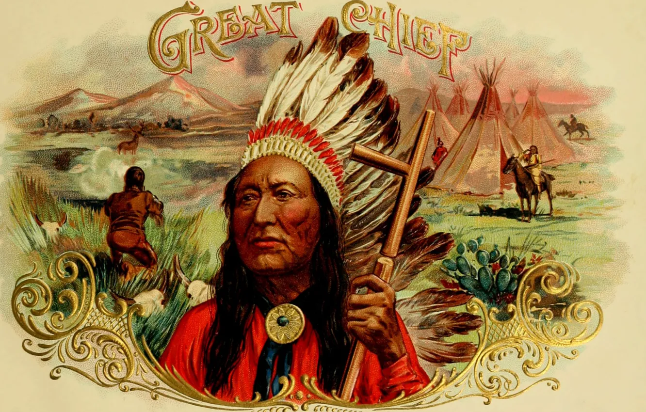 Фото обои vintage, illustration poster, Native American