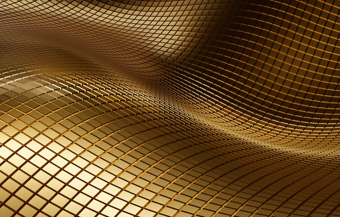 Фото обои волны, абстракция, квадратики, золото, текстура