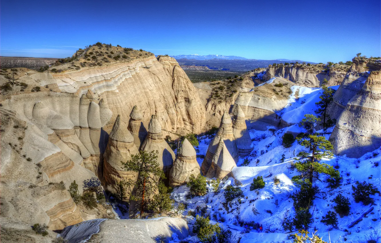 Фото обои New Mexico, Скалы-Палатки, Каша-Катуве, конусообразные, Tent Rocks, палаточные скалы