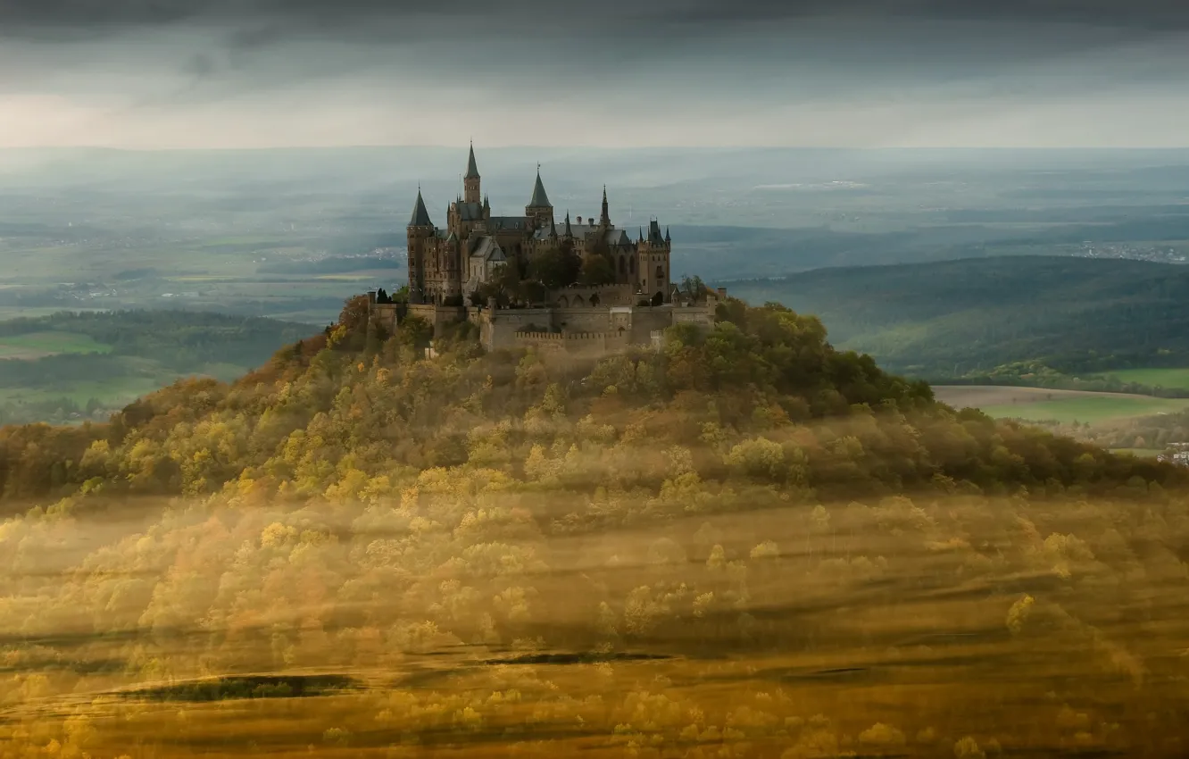Фото обои пейзаж, туман, Castle Hohenzollern