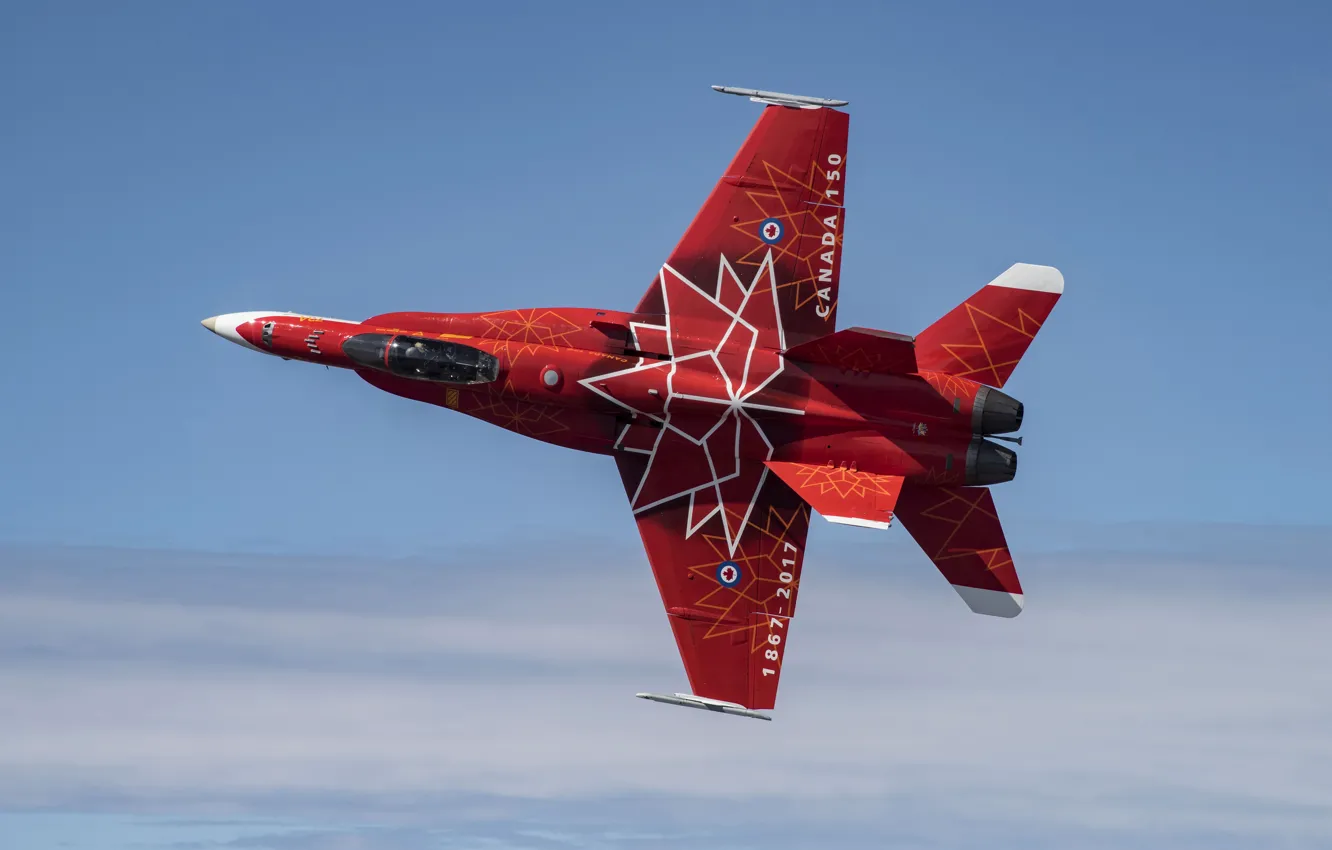 Фото обои небо, дизайн, истребитель, Hornet, Хорнет, CF-18