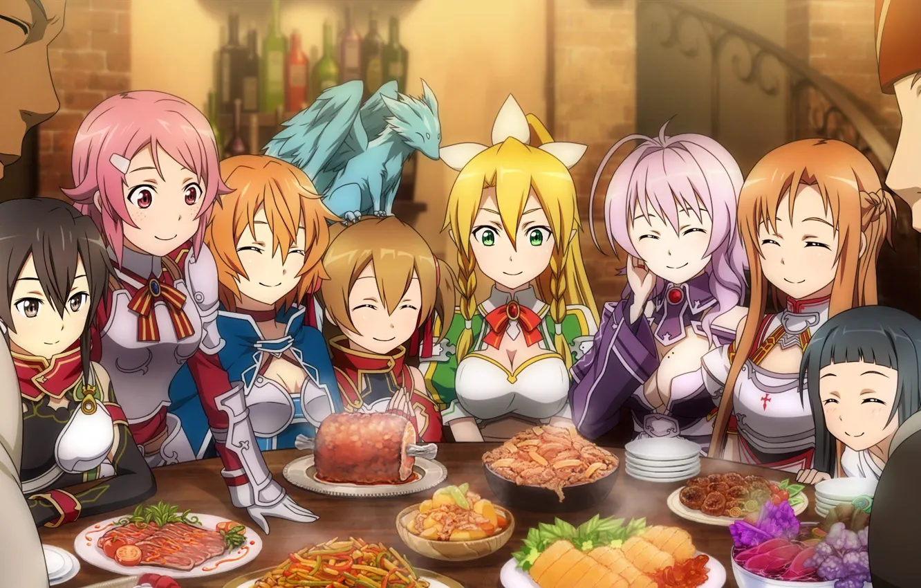 Фото обои girl, anime, food, man, dragon, manga, Sword Art Online, SAO