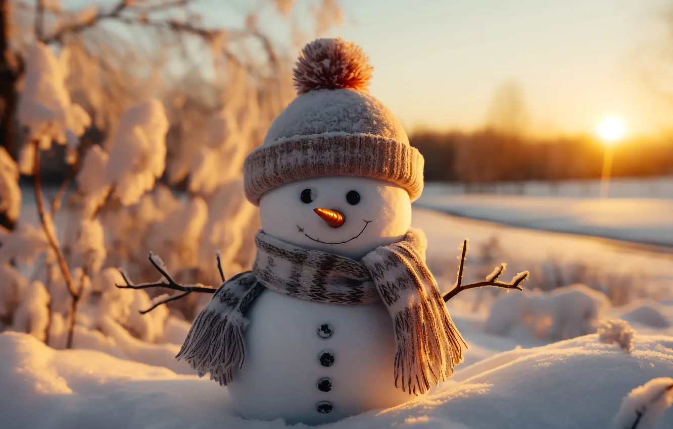 Фото обои зима, снег, Рождество, Новый год, снеговик, Christmas, winter, snow