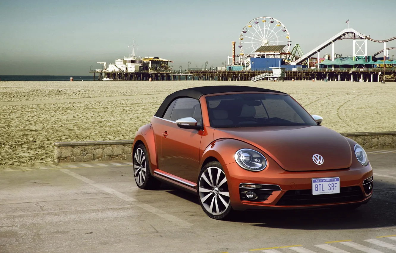 Фото обои песок, Concept, пляж, жук, Volkswagen, день, концепт, кабриолет