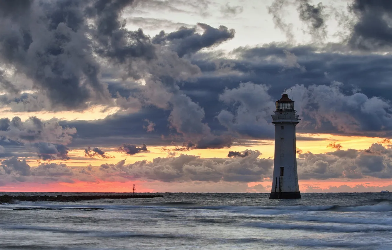 Фото обои море, пейзаж, закат, маяк