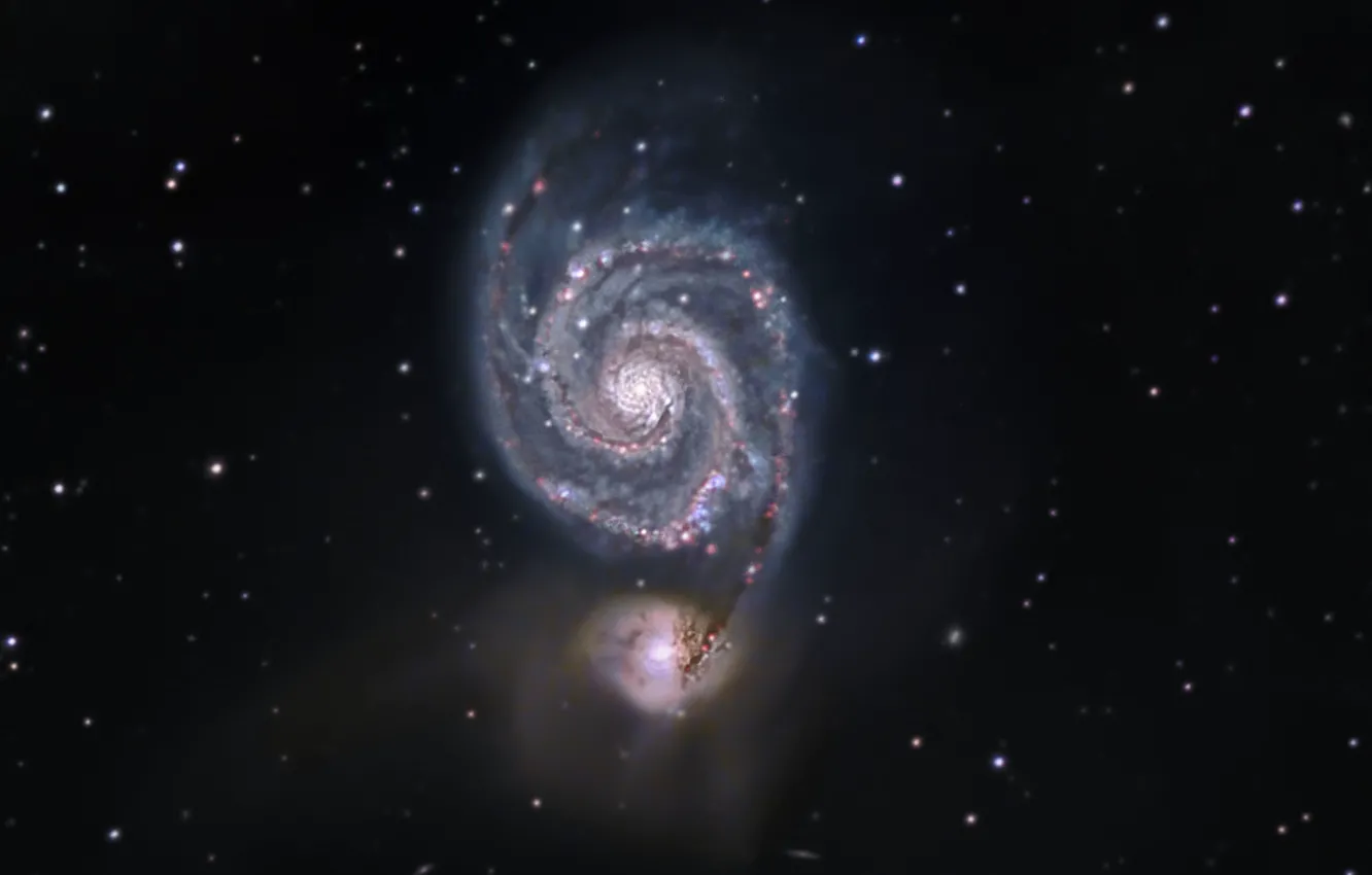 Фото обои Галактика, Гончие Псы, Водоворот, в созвездии, M51