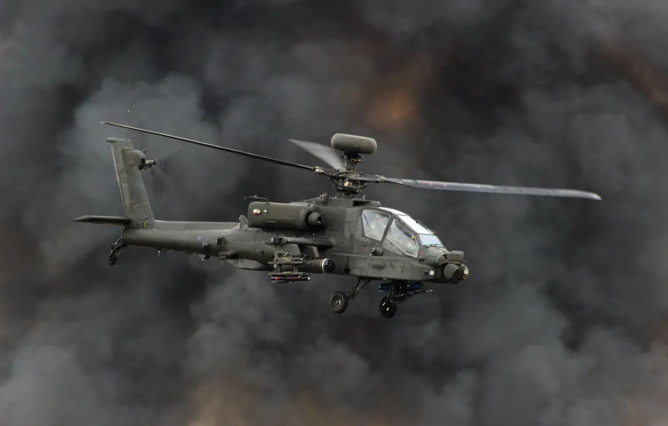 Фото обои дым, вертолёт, Apache, ударный, AH-64, основной, «Апач»