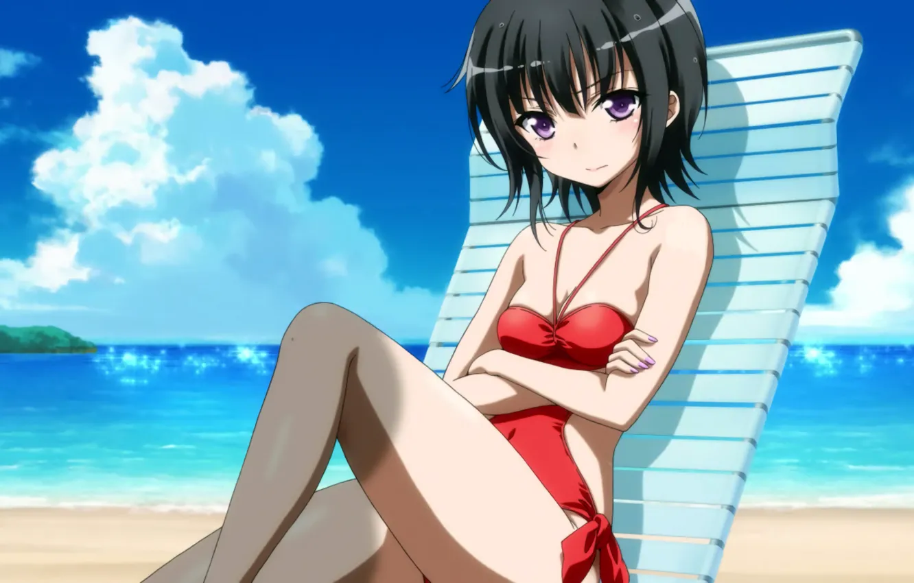 Фото обои girl, sexy, cleavage, beach, sea, boobs, anime, beautiful
