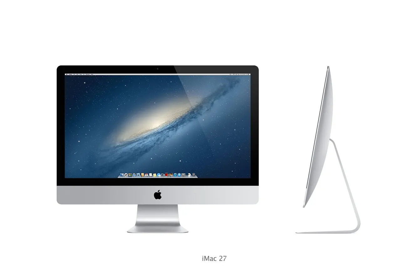 Фото обои Apple, галактика, Dock, тонкий, OS X Mountain Lion, iMac 27 inch, ультра, core i7