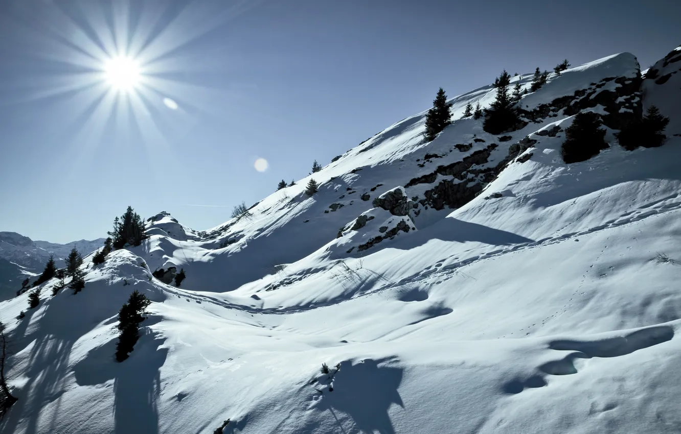 Фото обои зима, снег, склон, швейцария, winter, альпы, snow, alps