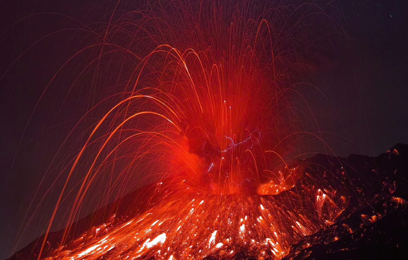 Фото обои пепел, огонь, стихия, дым, вулкан, лава, Сакурадзима