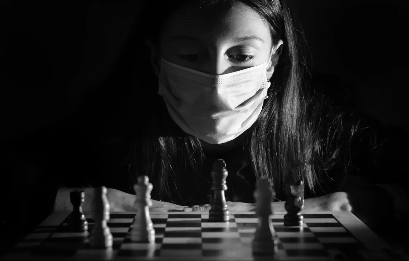 Фото обои шахматы, маска, девочка