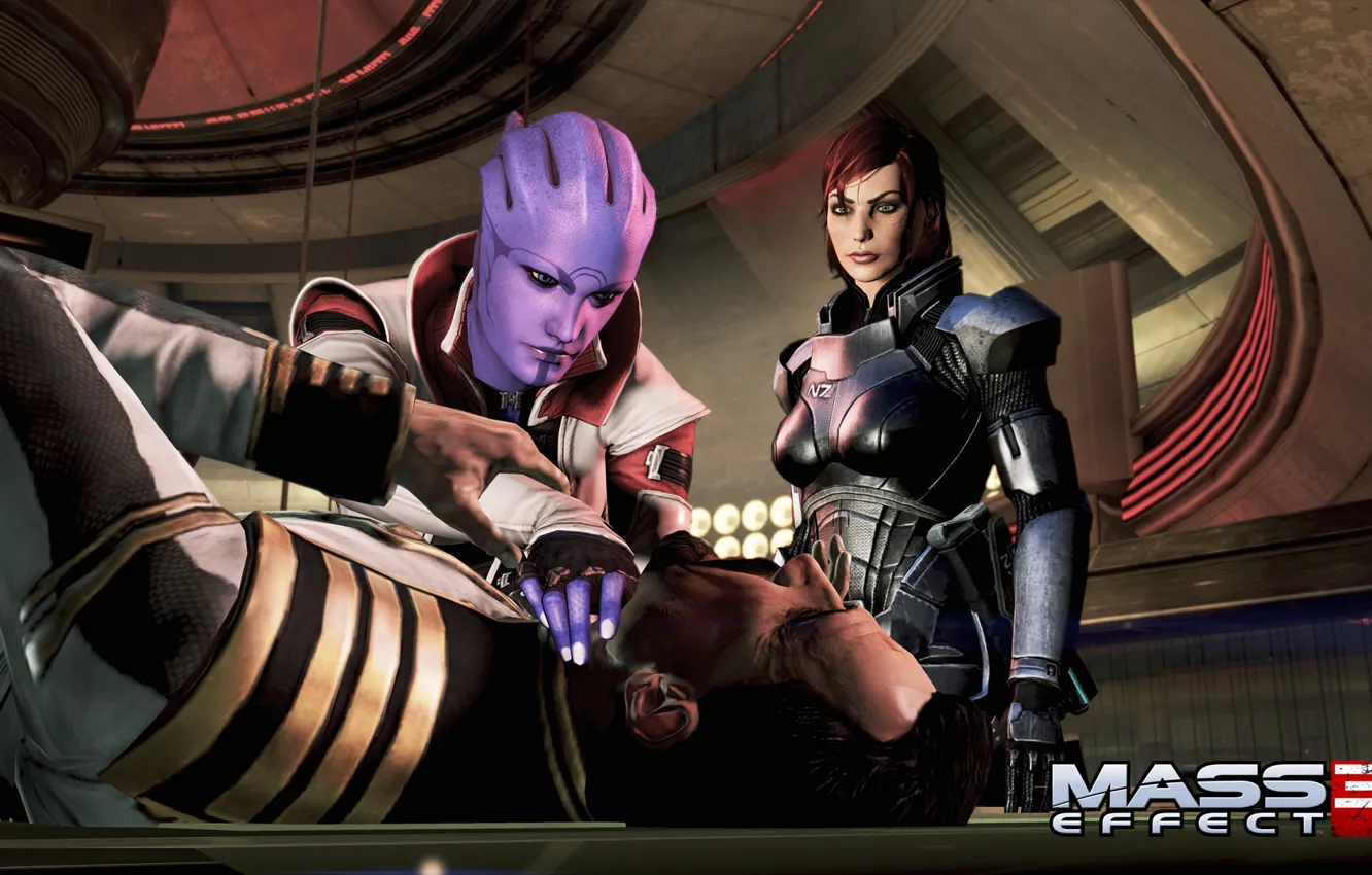 Фото обои Шепард, Mass Effect 3, DLC Omega, Ариа Т'Лоак, душит, Female Shepard, Генерал Петровский