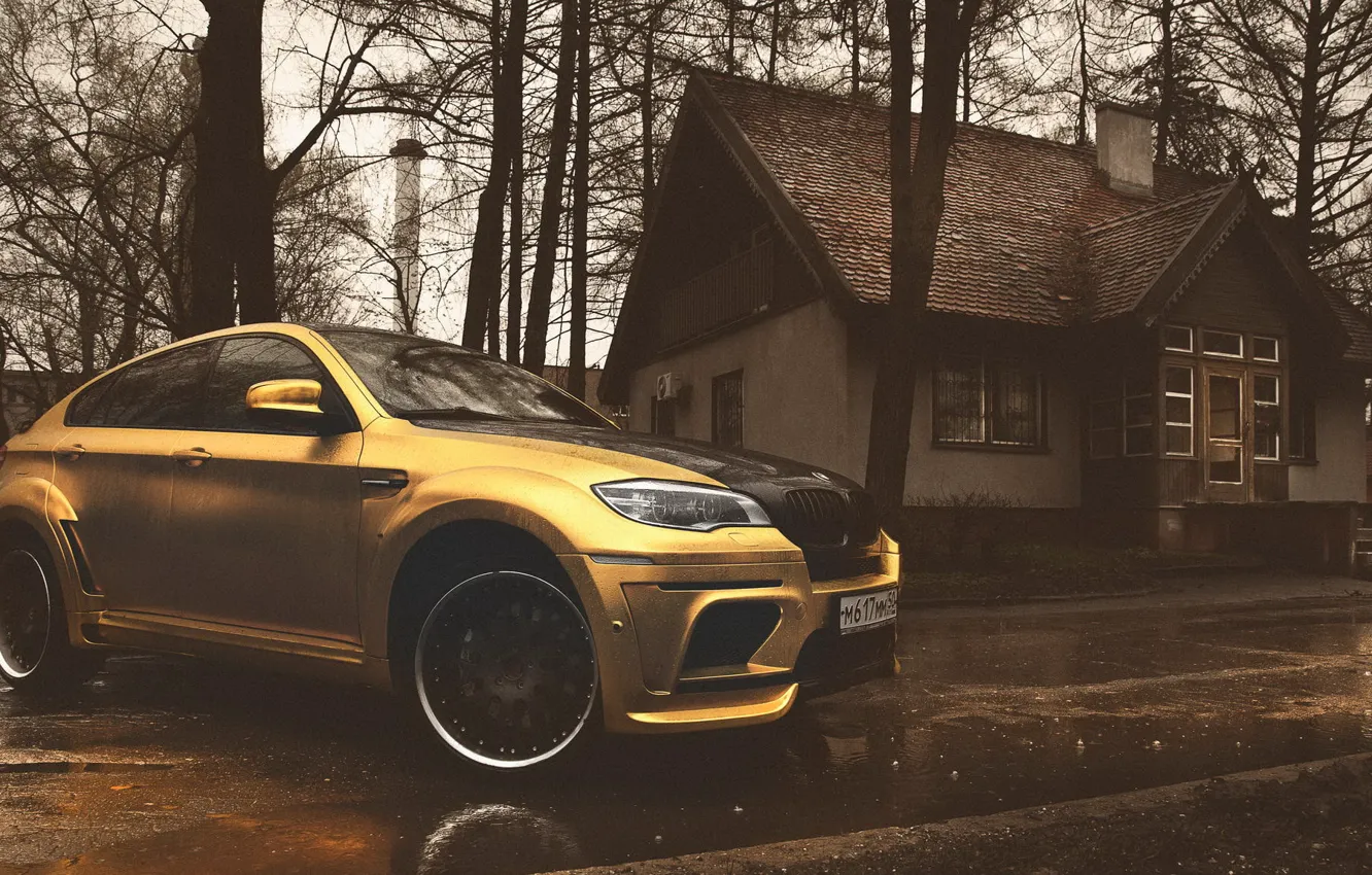Фото обои BMW, X6M, yellow matte chrome, hamann tycoon evo m