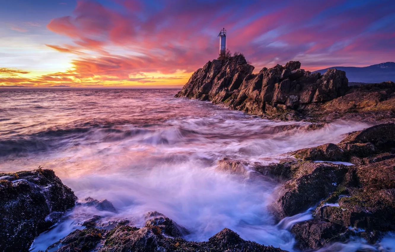 Фото обои Canada, Sunset, Lighthouse, Coast Reef, Bowen Island