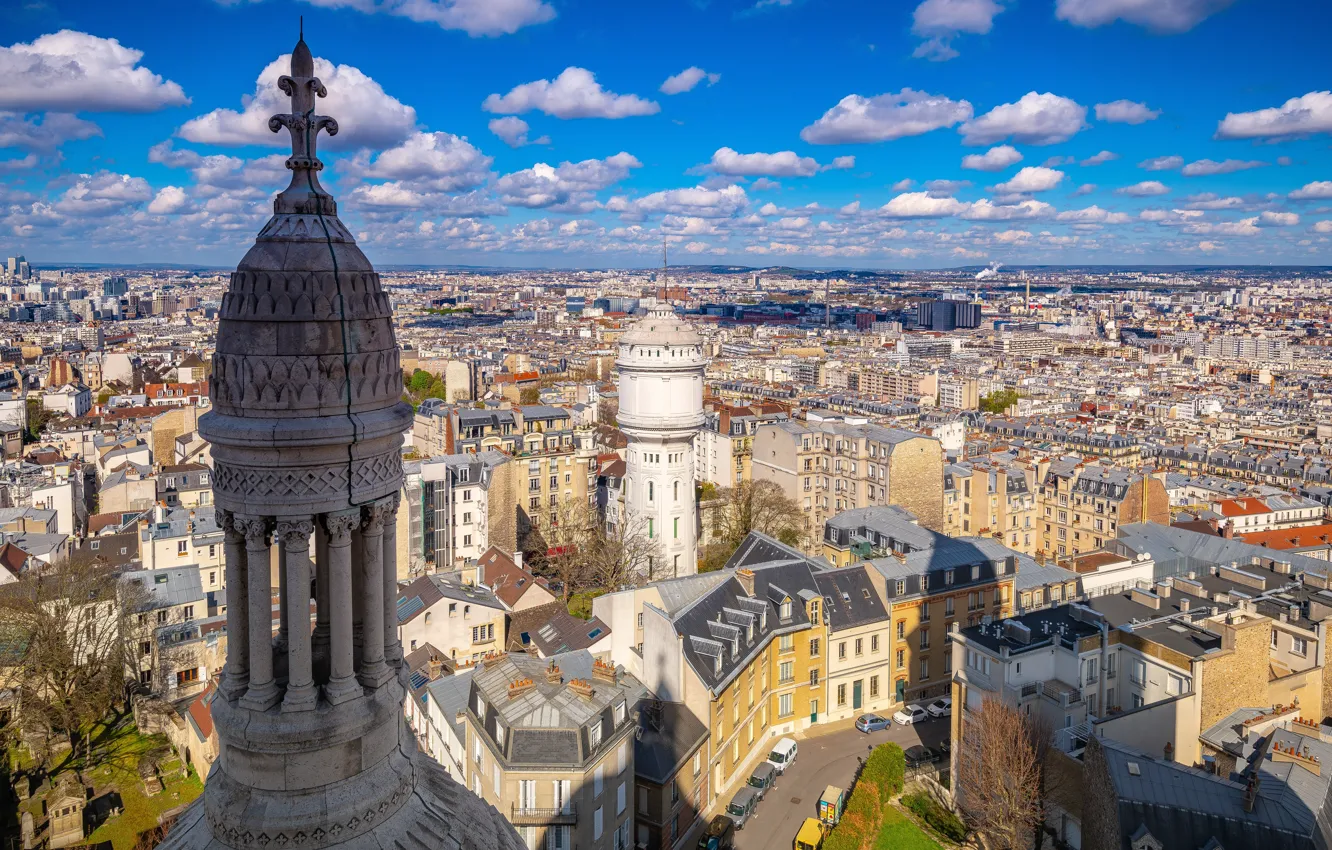 Фото обои облака, Франция, Париж, здания, сверху