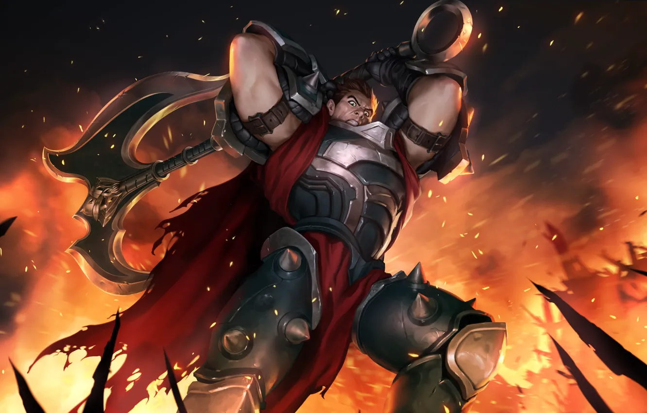 Фото обои огни, воин, Darius, Legends of Runeterra