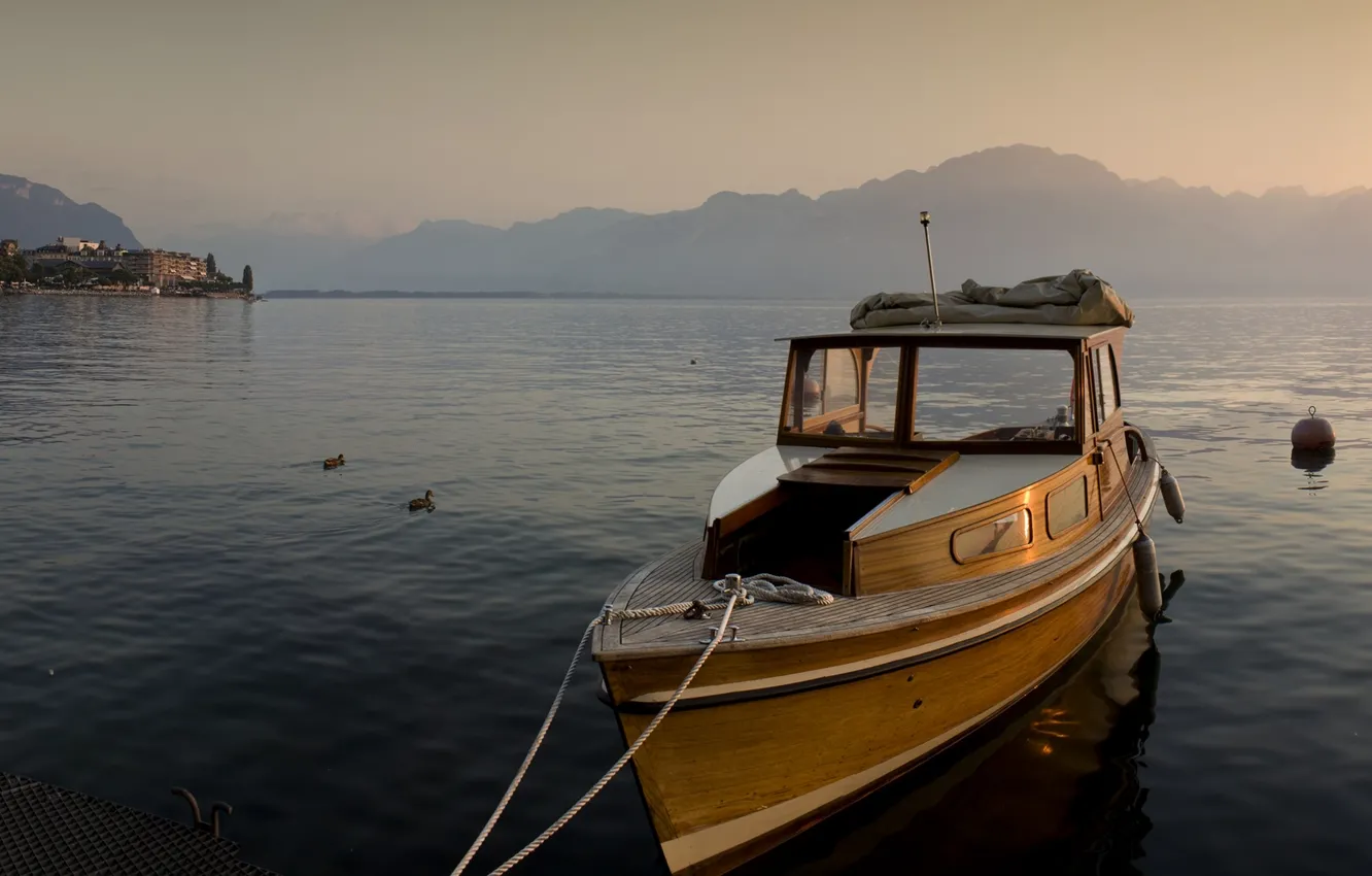 Фото обои яхта, Швейцария, Switzerland, Женевское озеро, Монтрё, Lake Geneva, Montreux