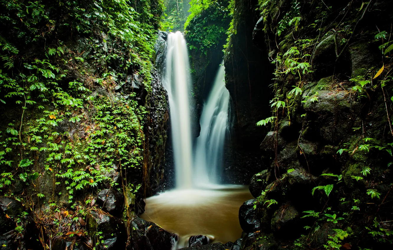Фото обои Природа, Водопад, Скалы, Лес, Красота, Nature, Waterfall, Rocks