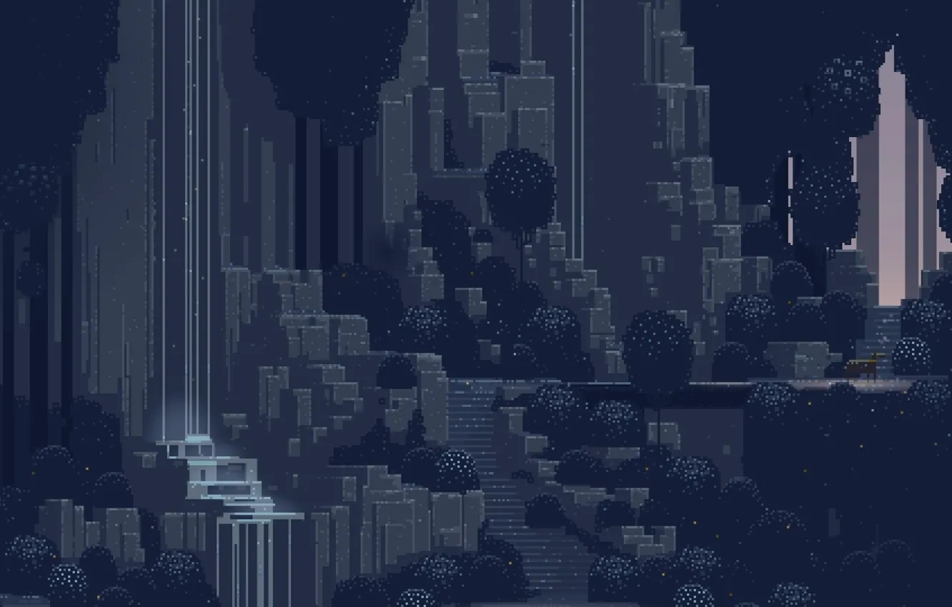 Фото обои Город, Игра, Арт, Пиксели, 8bit, 16bit, Sword & Sworcery, Superbrothers: Sword & Sworcery