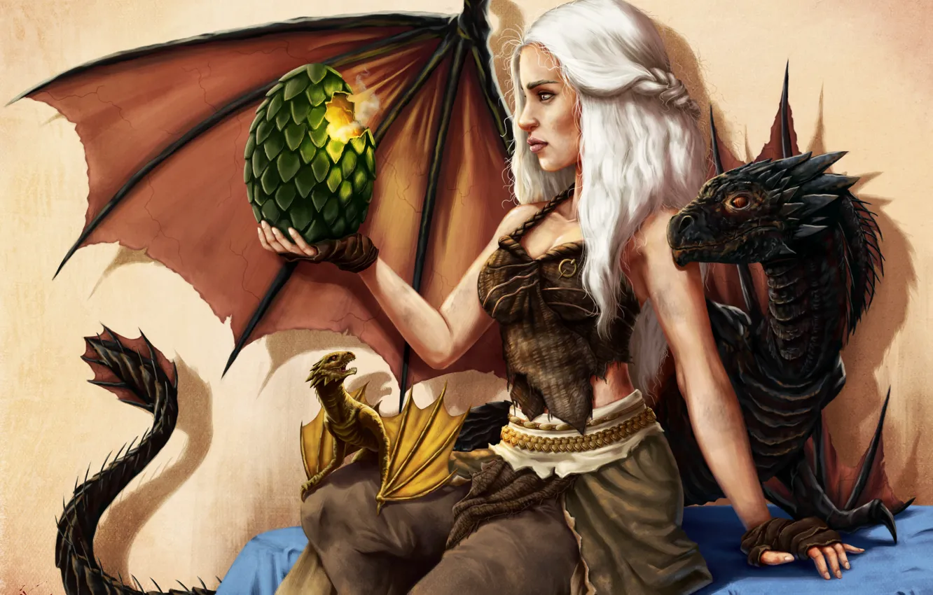 Фото обои девушка, яйцо, драконы, арт, Game of Thrones, Daenerys Targaryen