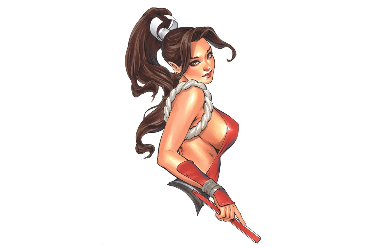 Фото обои girl, fantasy, game, minimalism, brunette, artwork, warrior, Mai Shiranui