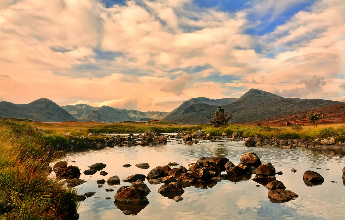 Фото обои горы, озеро, камни, долина