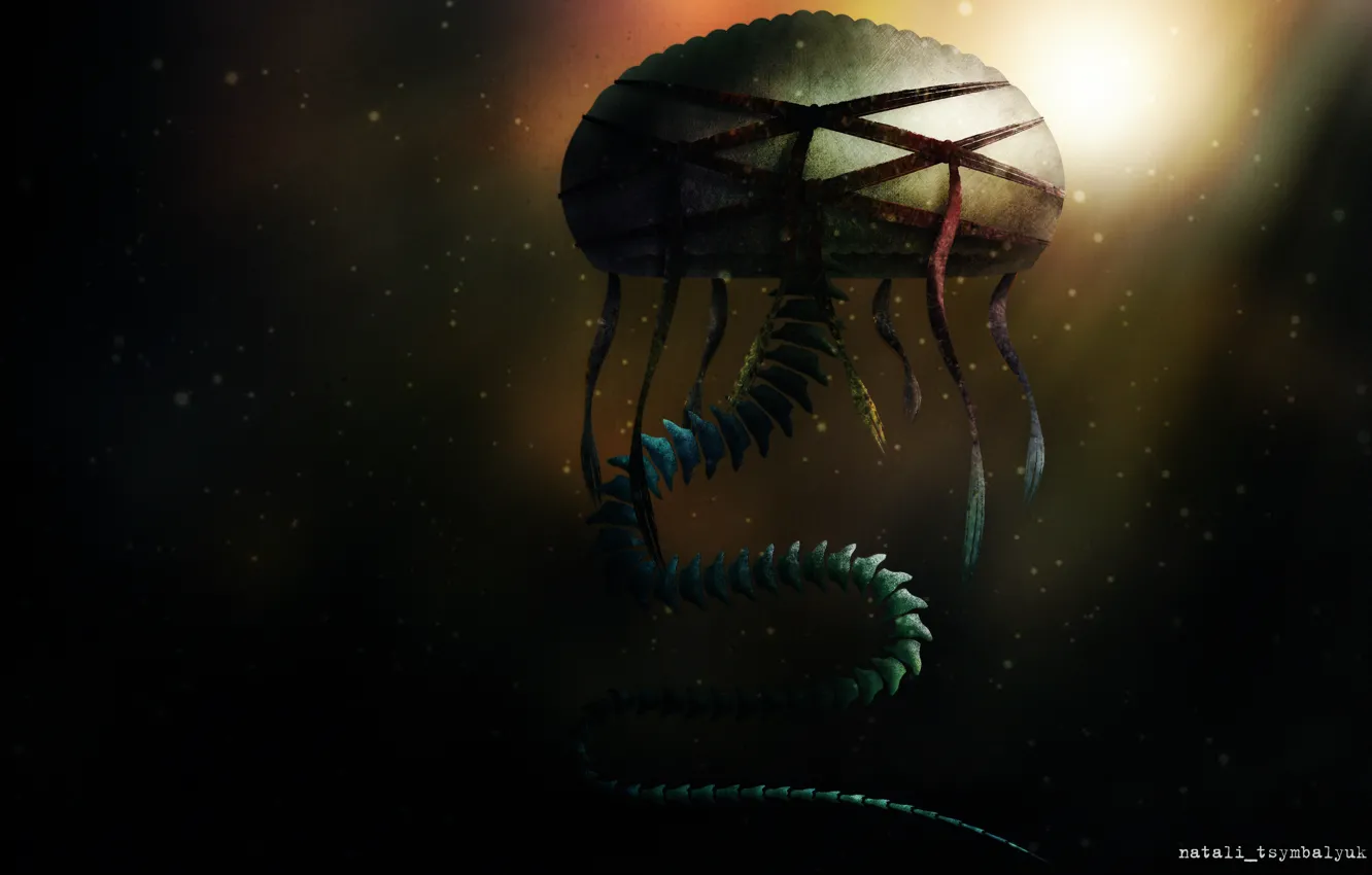 Фото обои гриб, змея, монстр, медуза, скелет, мутант, хребет