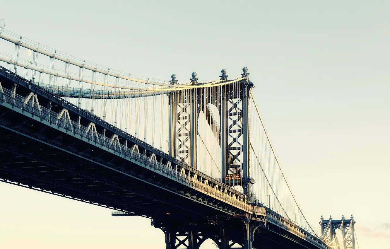 Фото обои нью-йорк, New York City, usa, nyc, Manhattan Bridge, Moonrise