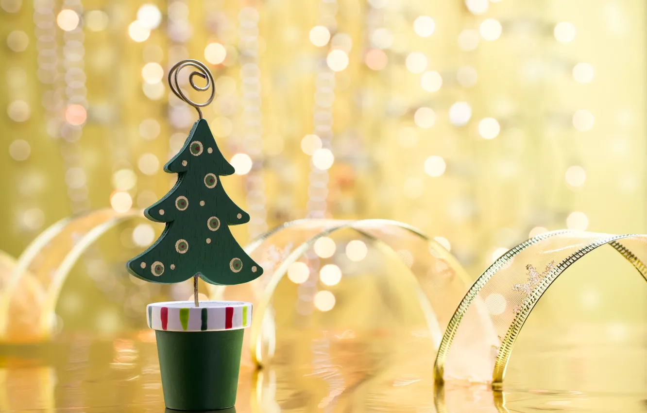 Фото обои фон, праздник, обои, игрушка, елка, новый год, лента, christmas