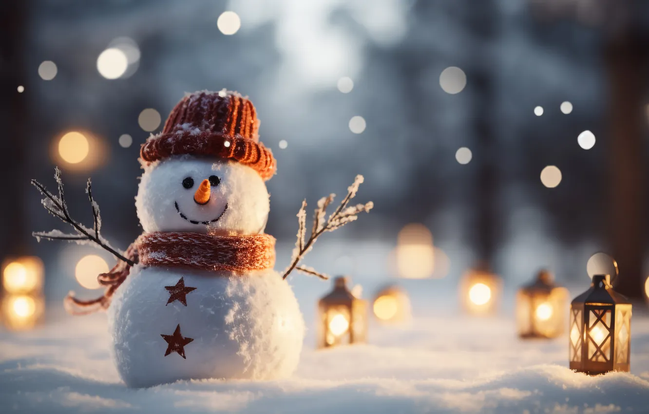 Фото обои зима, снег, новый год, Рождество, снеговик, Christmas, winter, snow