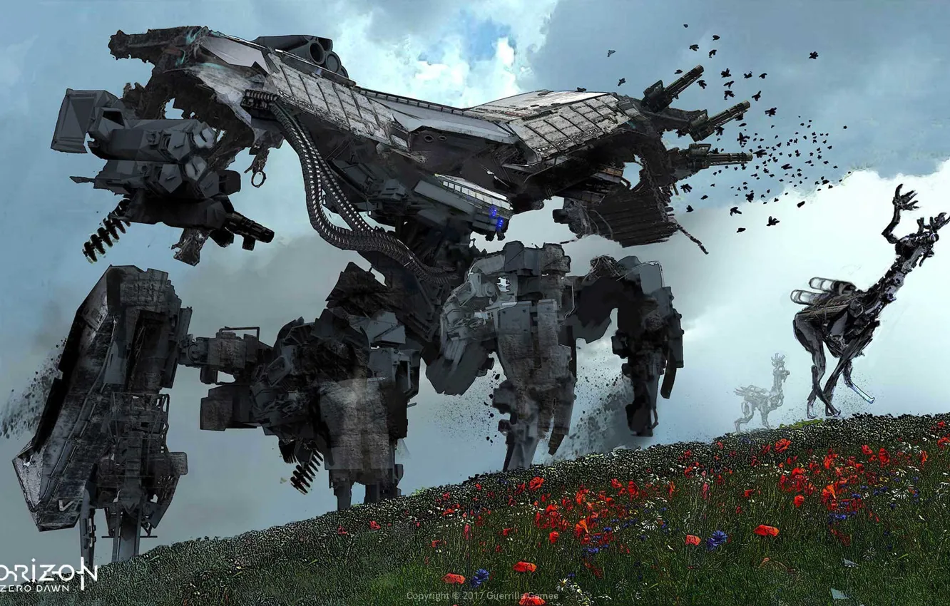 Фото обои цветы, холмы, horizon, deathbringer, ZERO DAWN