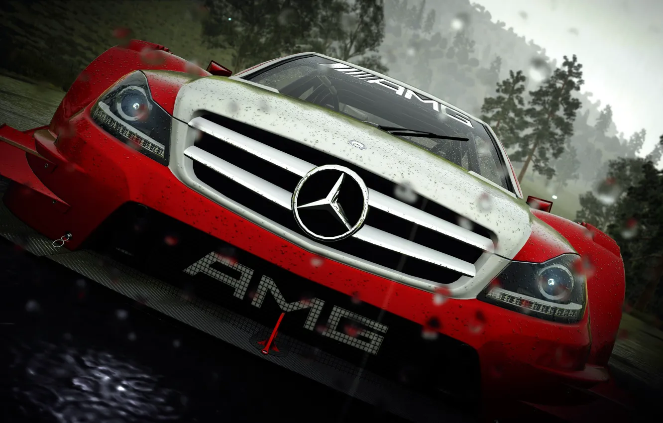 Фото обои car, Mercedes, game, rain, AMG, red and white, the crew, circuit