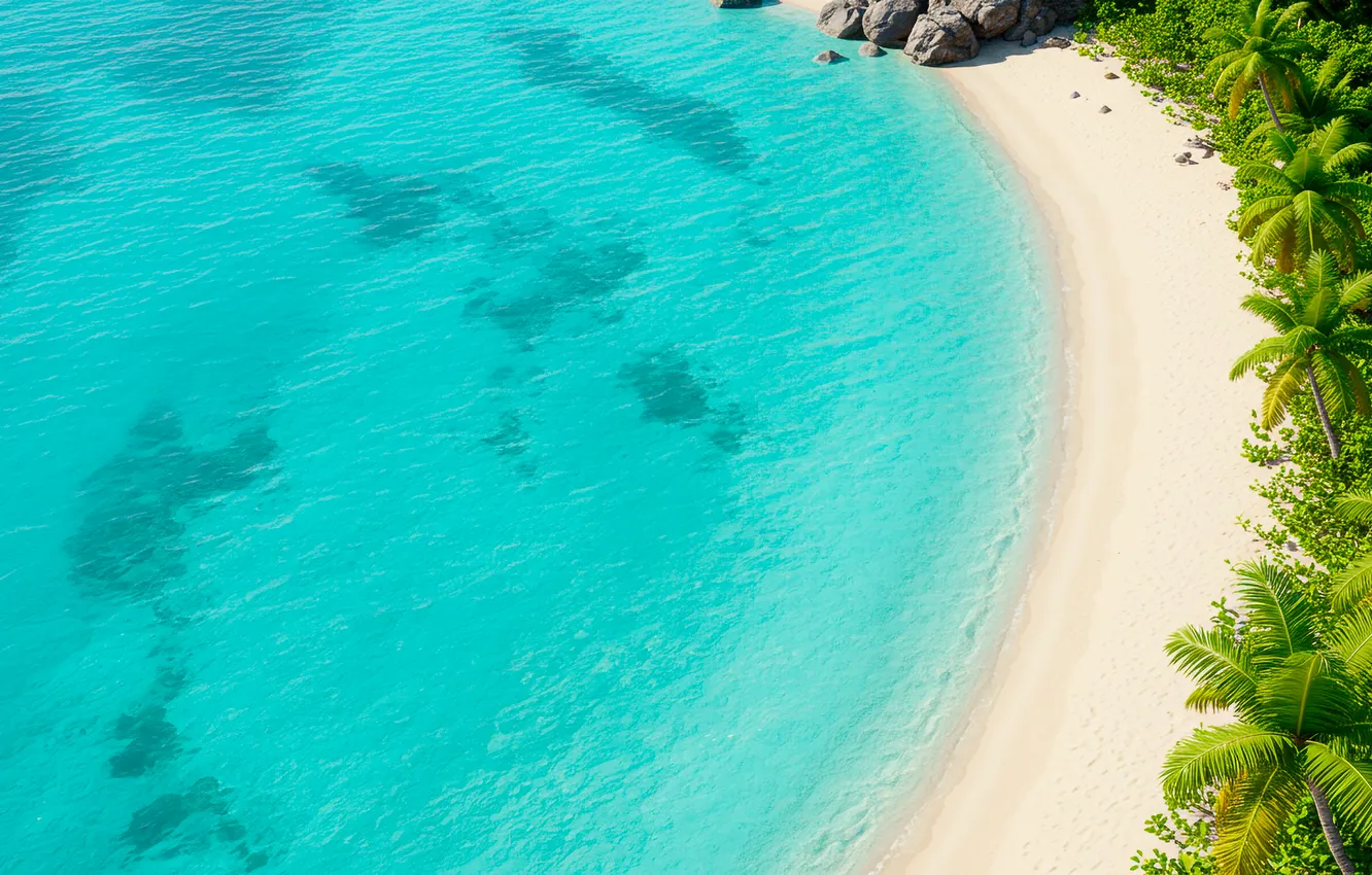 Фото обои пляж, тропики, пальмы, океан, обои, берег, wallpaper, beach