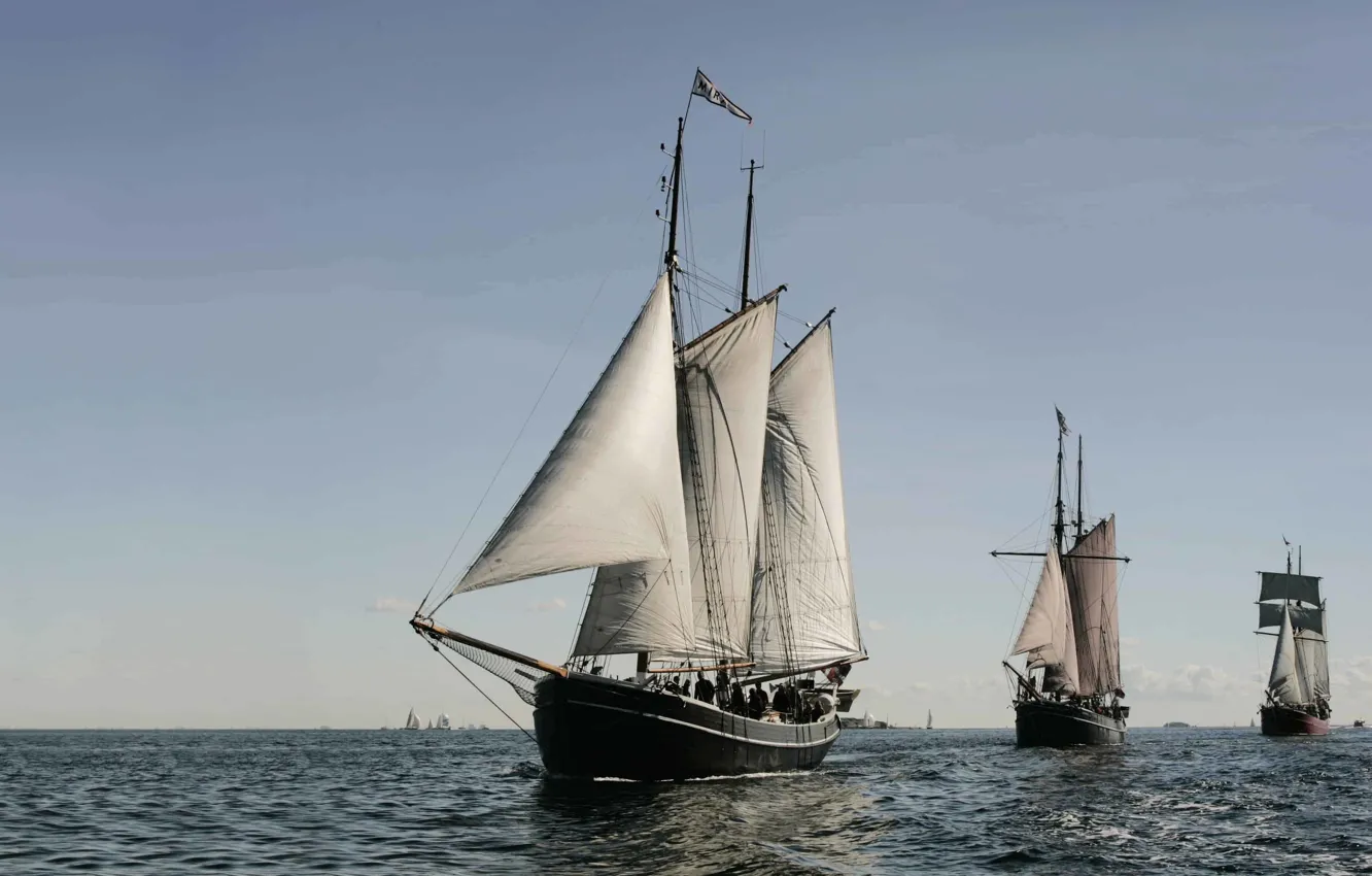 Фото обои океан, корабли, парад, плавание под парусами, Danish Tall Ships from United Sailing Ships, Датские парусные …