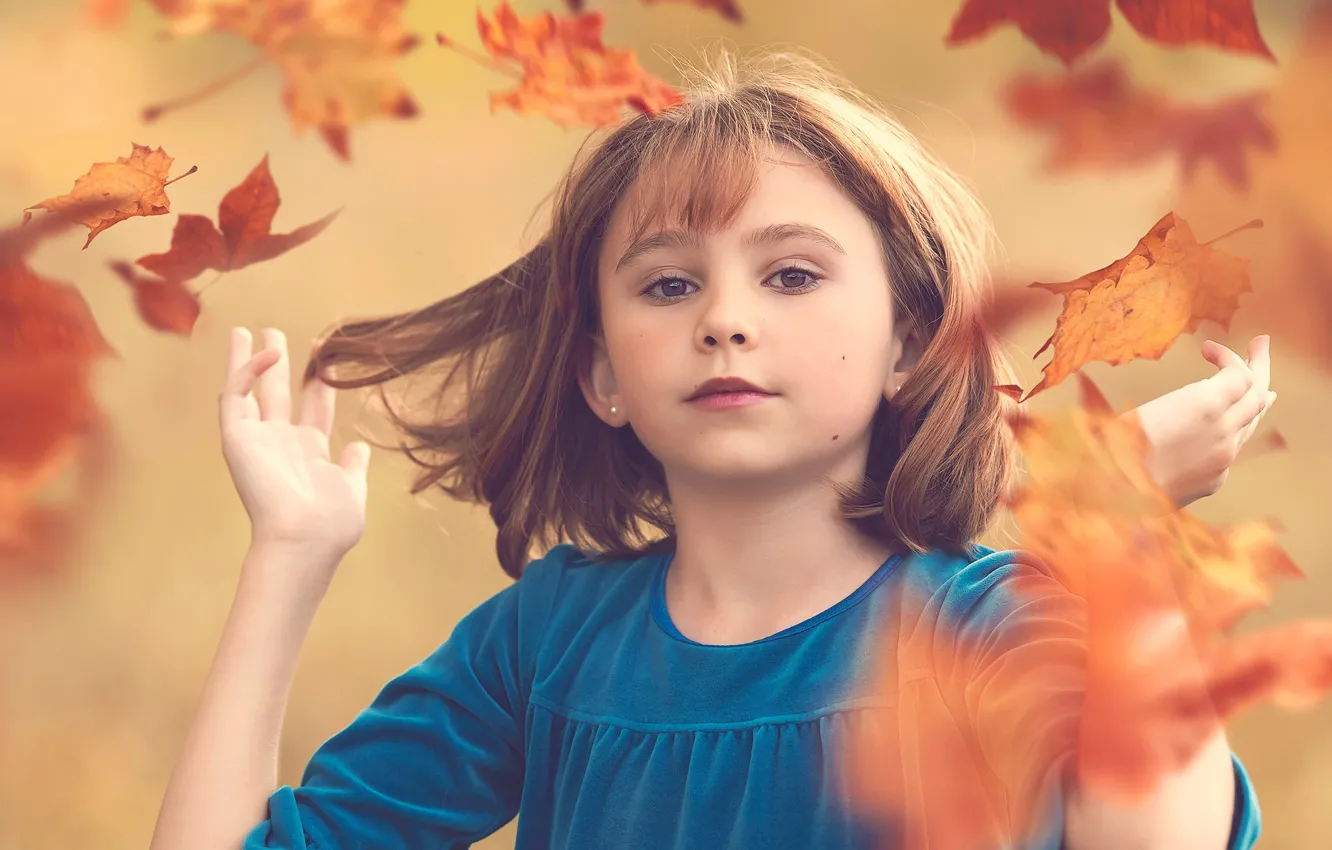 Фото обои листья, настроение, девочка