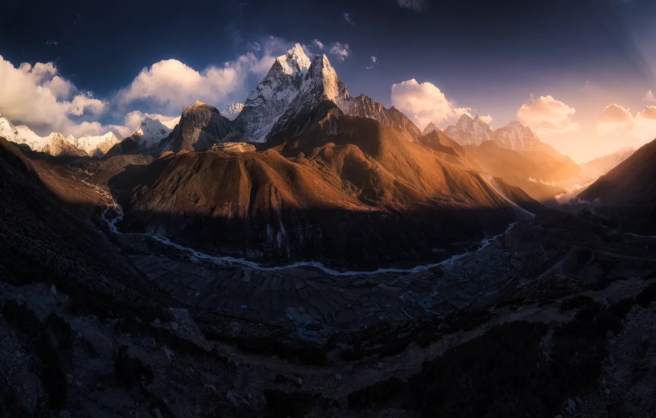 Фото обои горы, гора, долина, тибет