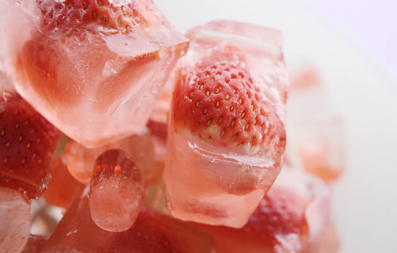 Фото обои лед, макро, еда, клубника, ягода, ice, strawberry