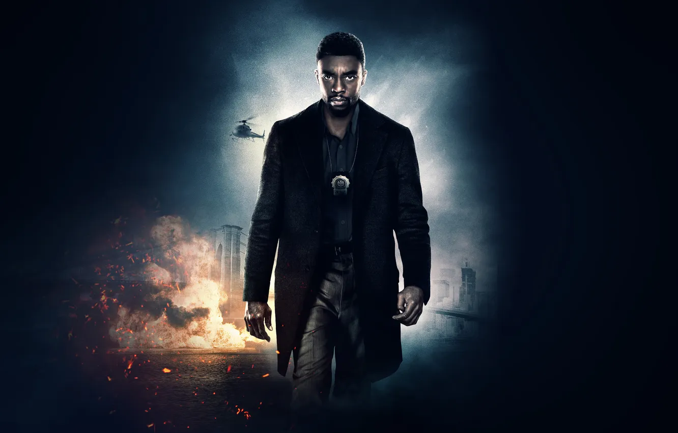 Фото обои триллер, боевик, постер, полицейский, Chadwick Boseman, Чедвик Боузман, 21 мост, 21 Bridges