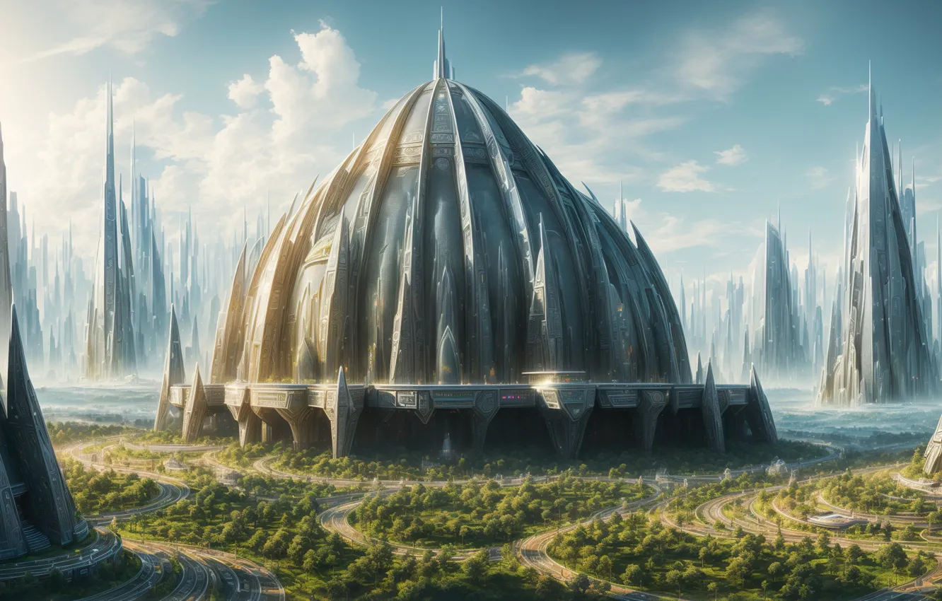 Фото обои city, future, landscape, art, fantastic, digital art, another world, Futuristic