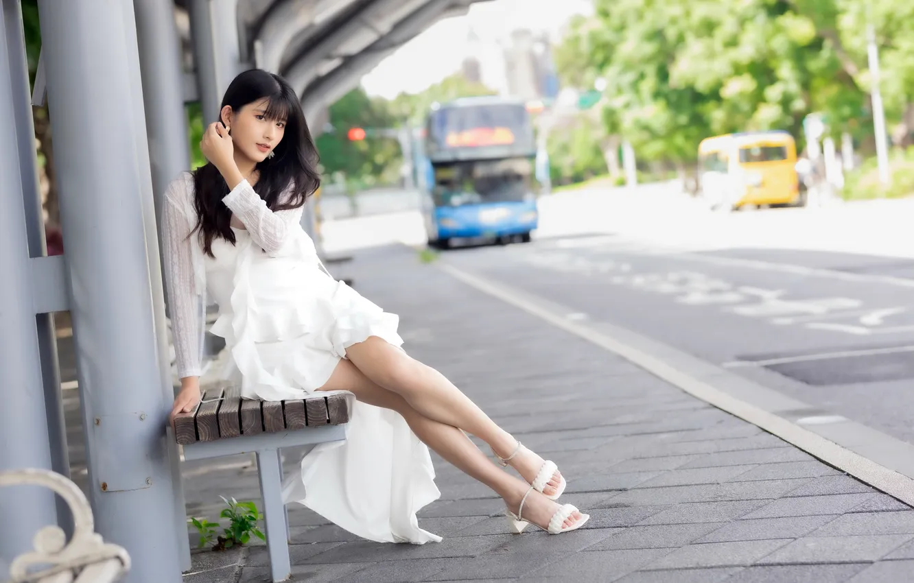 Фото обои девушка, улица, азиатка