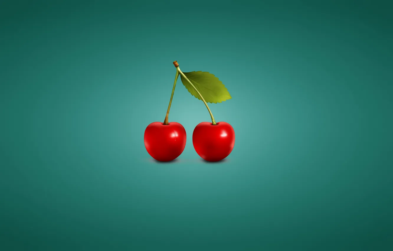 Фото обои вишня, минимализм, синий фон, черешня, cherry, две штуки