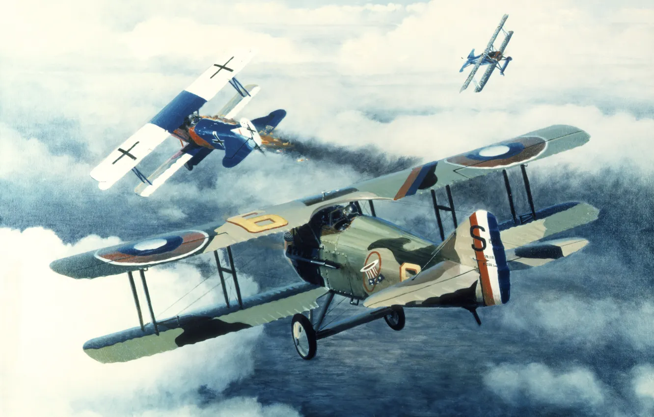 Фото обои небо, рисунок, Франция, арт, самолёты, немецкий, воздушный бой, WW2