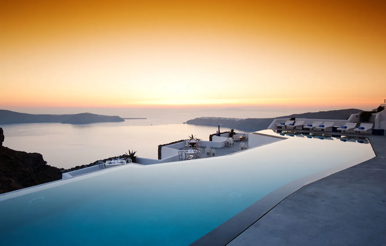 Фото обои вечер, бассейн, Grace, Hotel, Santorini