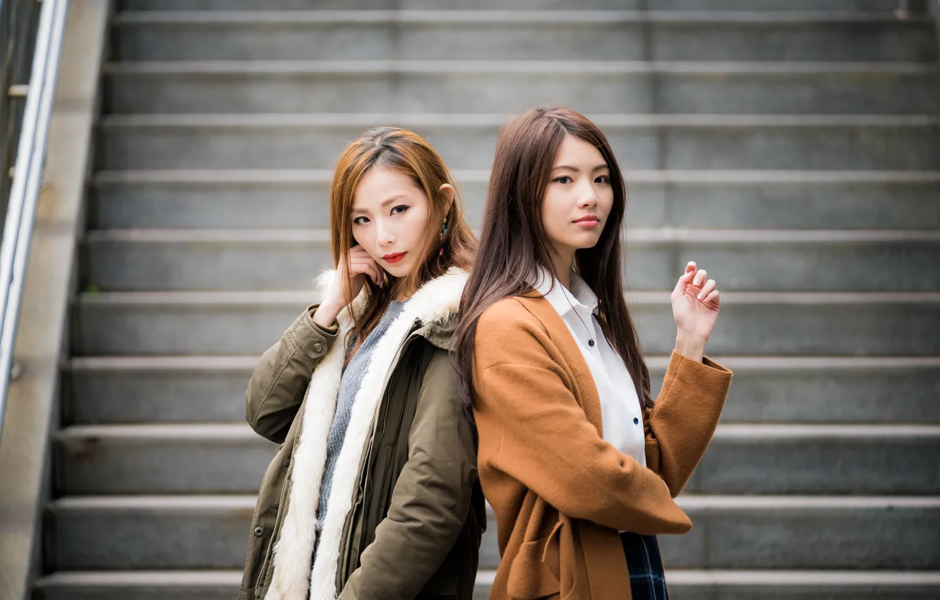 Фото обои девушки, лестница, азиатка
