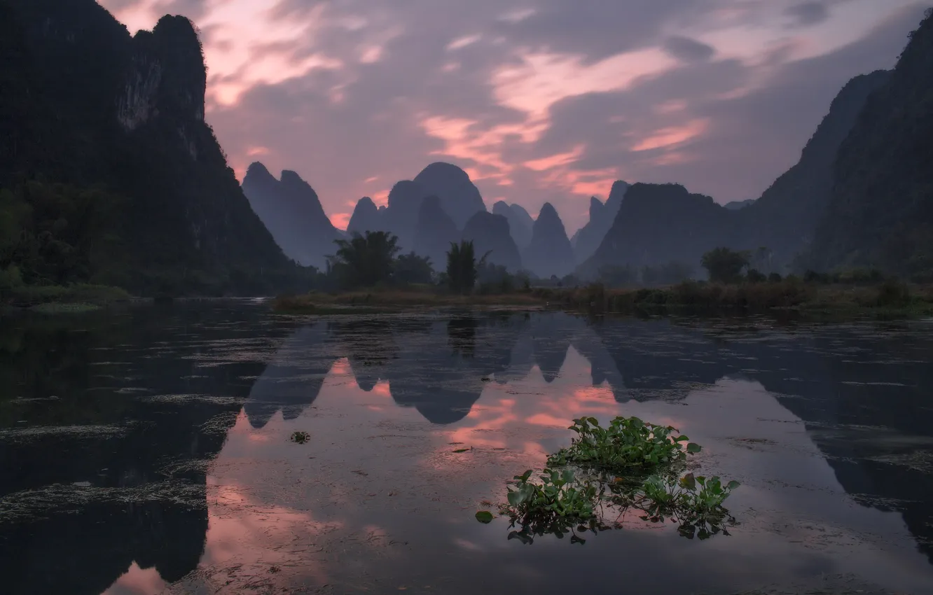 Фото обои пейзаж, горы, природа, река, Китай, Yangshuo, Сергей Заливин, карстовые пики